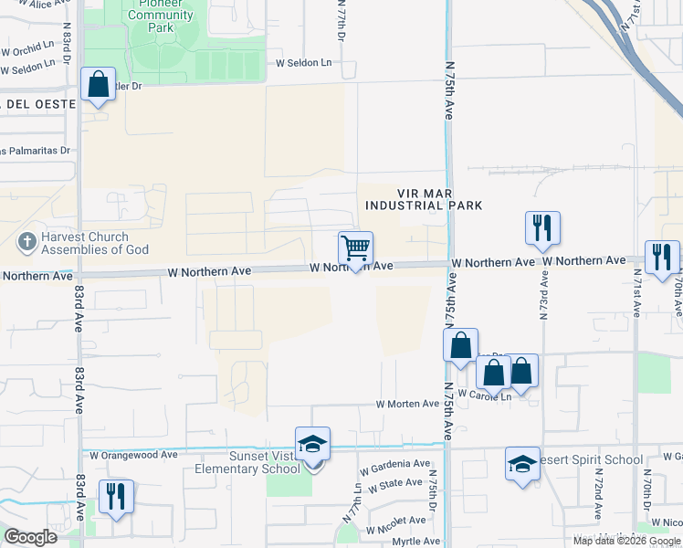 map of restaurants, bars, coffee shops, grocery stores, and more near 7715 West Northern Avenue in Glendale