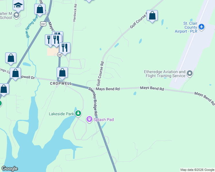 map of restaurants, bars, coffee shops, grocery stores, and more near 3705 Mays Bend Road in Pell City