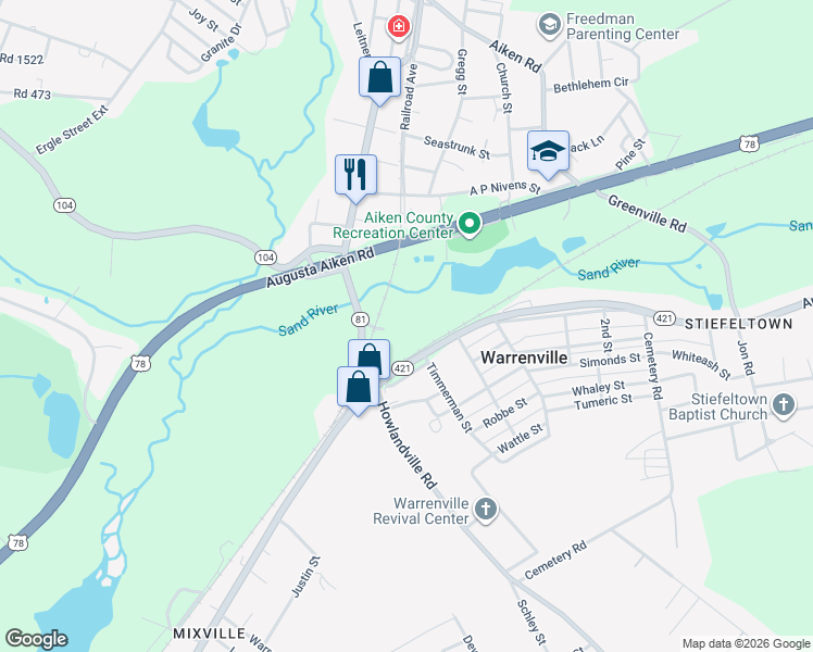 map of restaurants, bars, coffee shops, grocery stores, and more near 1124 Augusta Road in Warrenville