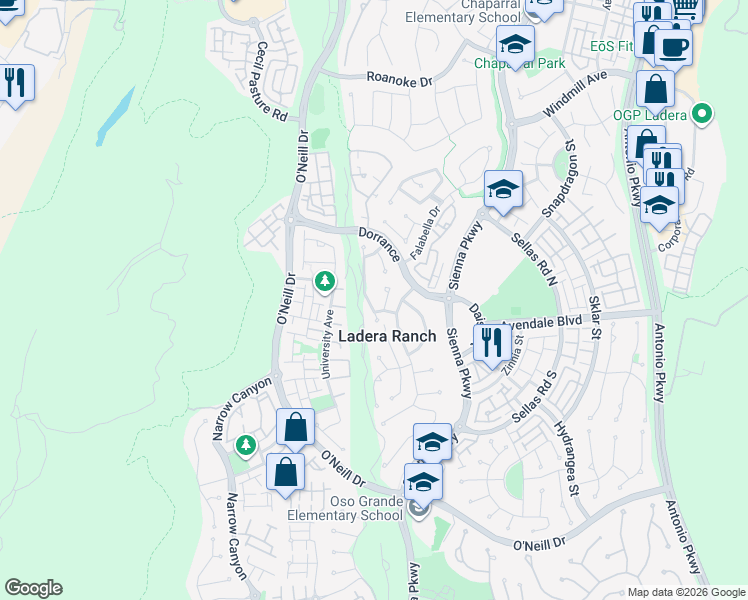 map of restaurants, bars, coffee shops, grocery stores, and more near 32 Saint Just Avenue in Mission Viejo