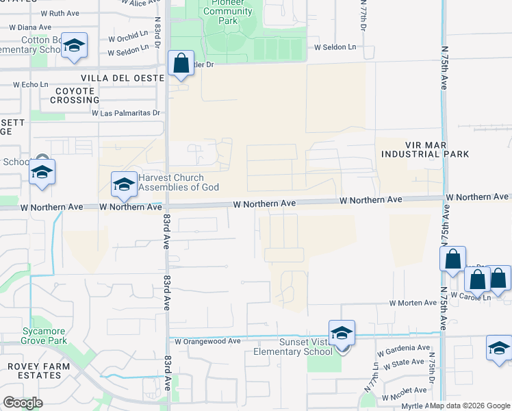 map of restaurants, bars, coffee shops, grocery stores, and more near 2015 North 80 Drive in Glendale