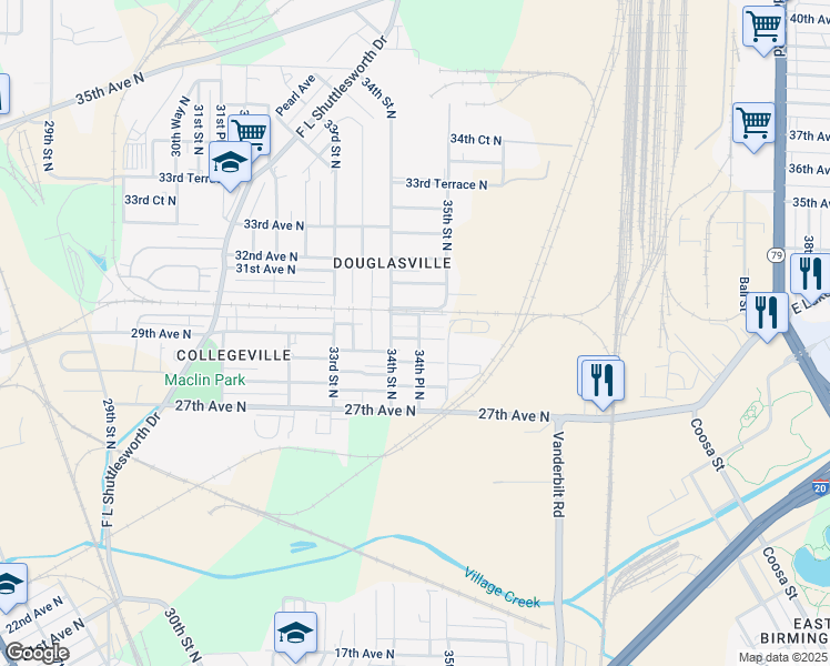 map of restaurants, bars, coffee shops, grocery stores, and more near 3420 29th Avenue North in Birmingham