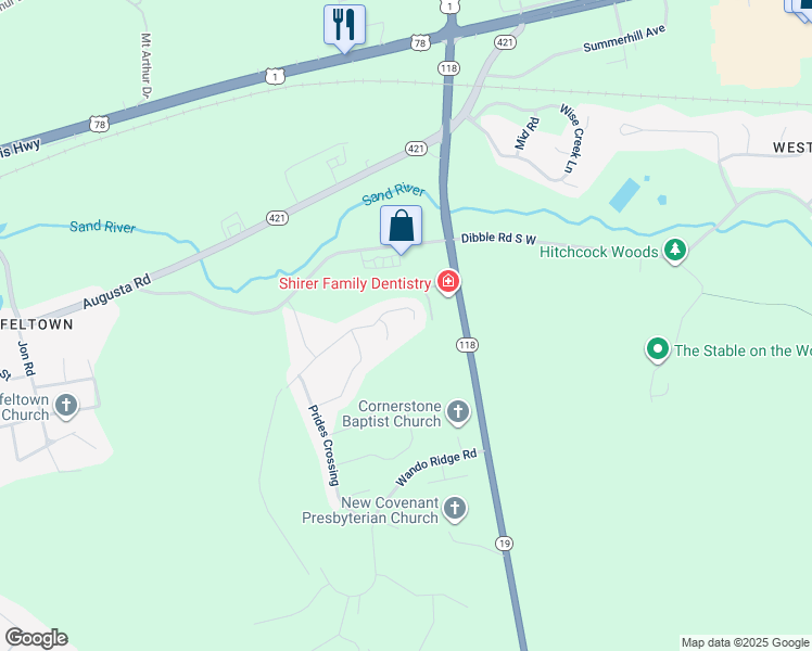 map of restaurants, bars, coffee shops, grocery stores, and more near 3936 Dwyer Lane in Aiken