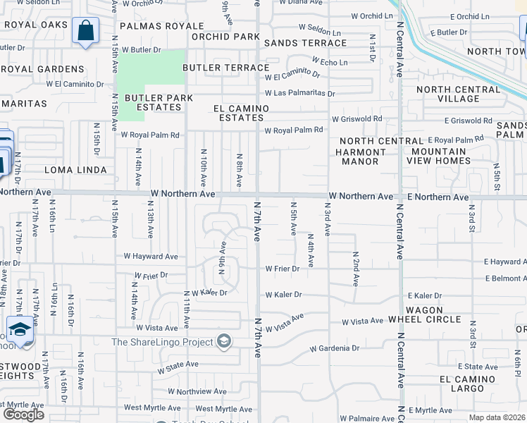 map of restaurants, bars, coffee shops, grocery stores, and more near 621 West Linger Lane in Phoenix
