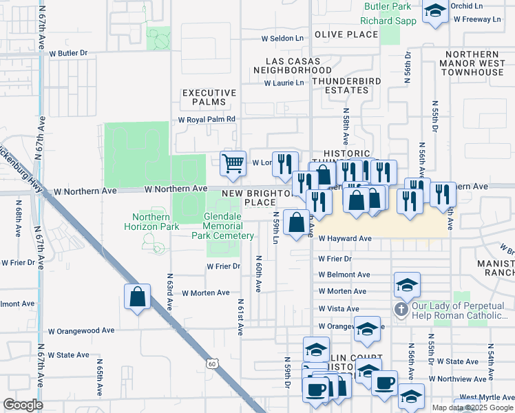 map of restaurants, bars, coffee shops, grocery stores, and more near 6006 West Augusta Avenue in Glendale