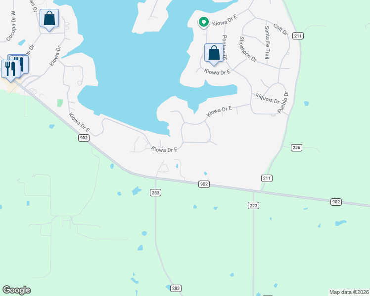 map of restaurants, bars, coffee shops, grocery stores, and more near 108 Kiowa Drive East in Gainesville