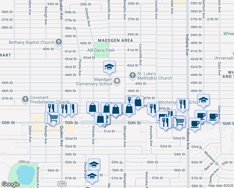 map of restaurants, bars, coffee shops, grocery stores, and more near 4604 Memphis Avenue in Lubbock