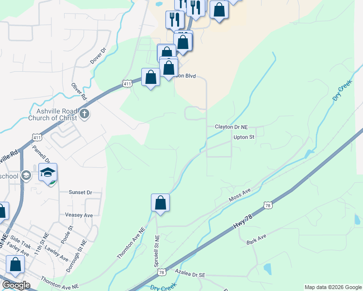 map of restaurants, bars, coffee shops, grocery stores, and more near 1651 Millie Street Northeast in Leeds