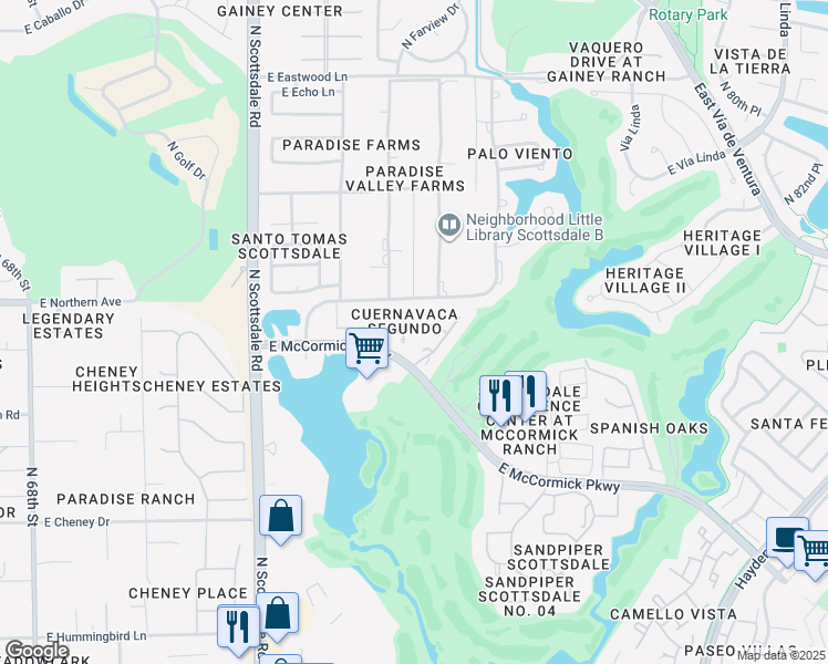 map of restaurants, bars, coffee shops, grocery stores, and more near 7500 East McCormick Parkway in Scottsdale