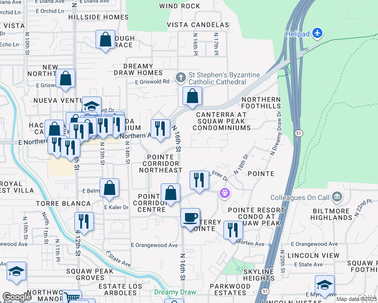 map of restaurants, bars, coffee shops, grocery stores, and more near 7887 North 16th Street in Phoenix