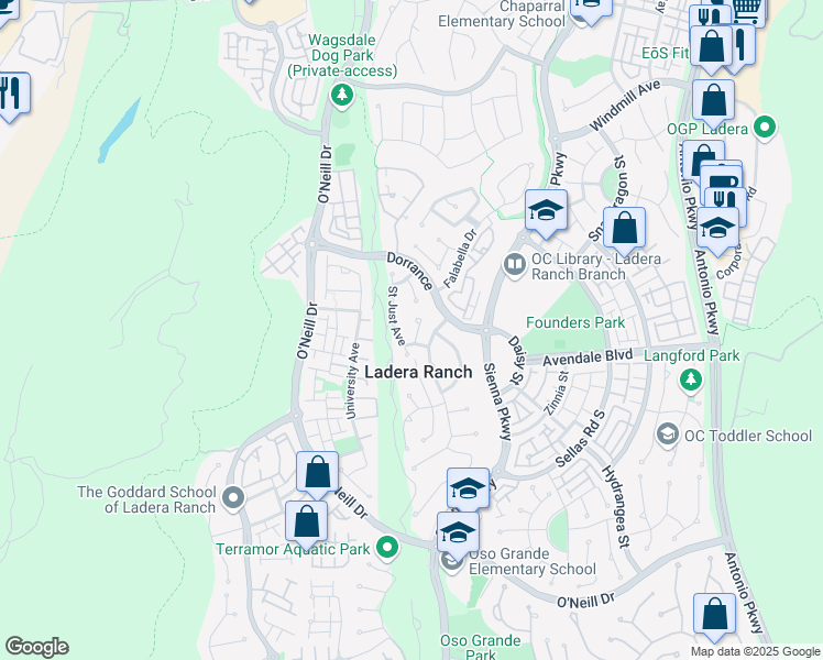 map of restaurants, bars, coffee shops, grocery stores, and more near 11 Saint Steven Court in Mission Viejo