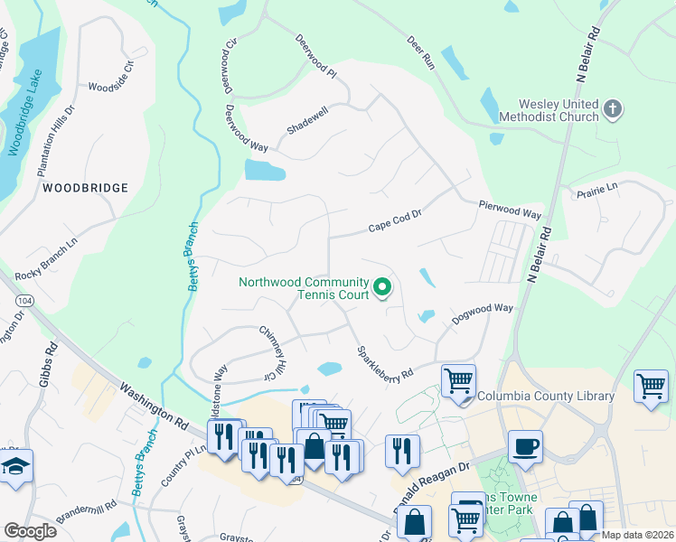 map of restaurants, bars, coffee shops, grocery stores, and more near 815 Sparkleberry Road in Evans