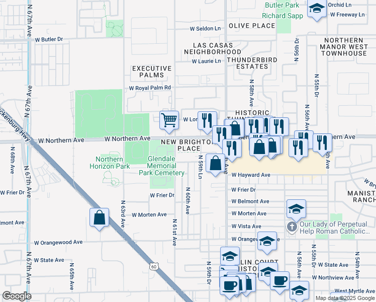 map of restaurants, bars, coffee shops, grocery stores, and more near 6006 West Augusta Avenue in Glendale