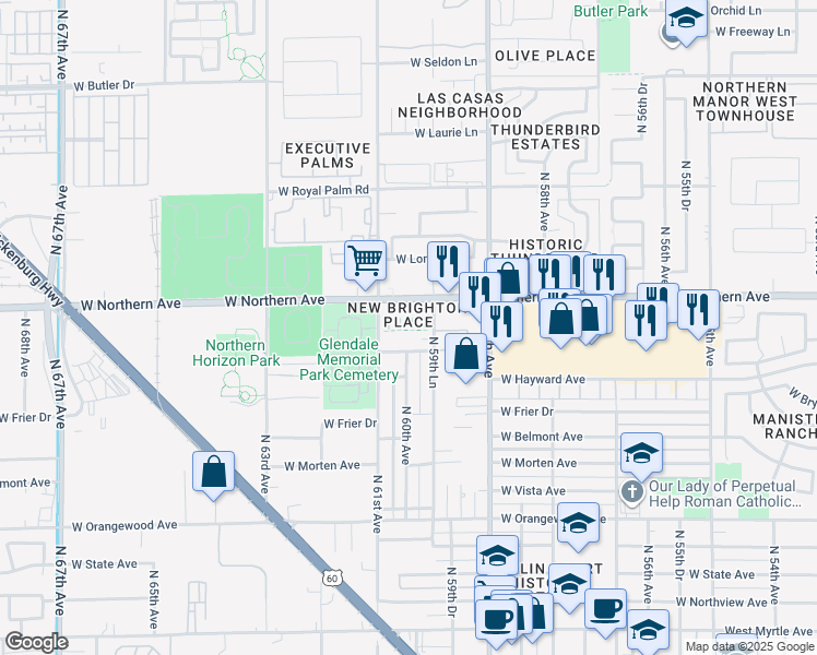 map of restaurants, bars, coffee shops, grocery stores, and more near 6006 West Augusta Avenue in Glendale
