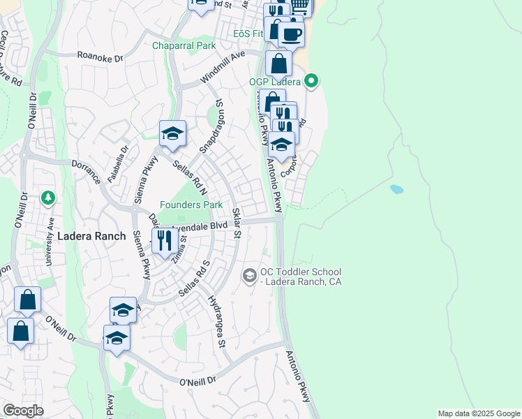 map of restaurants, bars, coffee shops, grocery stores, and more near 1126 Amy Way in Ladera Ranch
