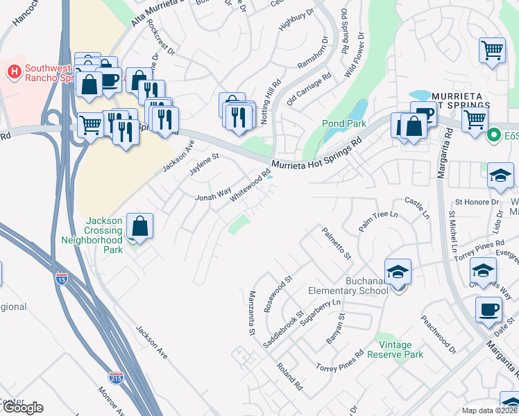 map of restaurants, bars, coffee shops, grocery stores, and more near 40138 Calle Real in Murrieta