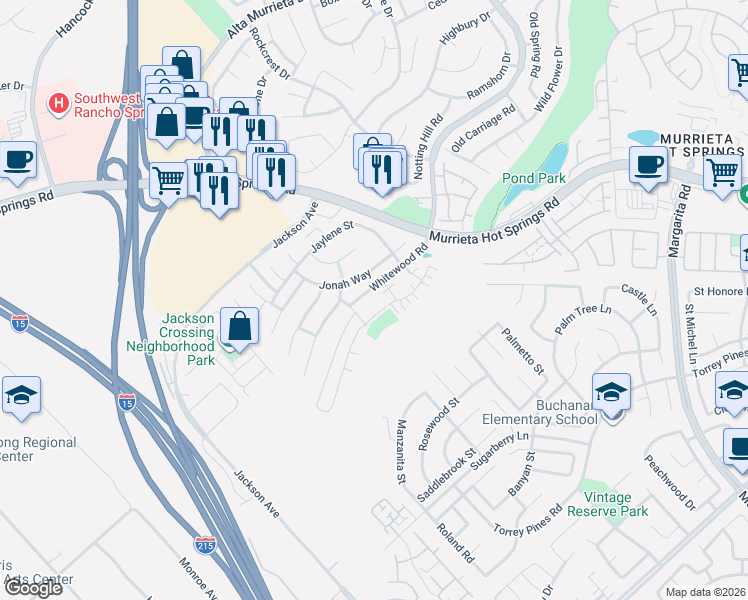map of restaurants, bars, coffee shops, grocery stores, and more near 40219 Calle Real in Murrieta