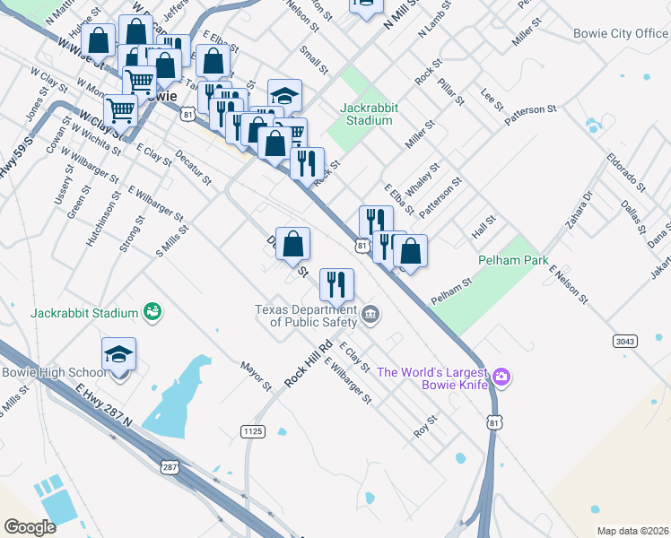 map of restaurants, bars, coffee shops, grocery stores, and more near 429 Decatur Street in Bowie