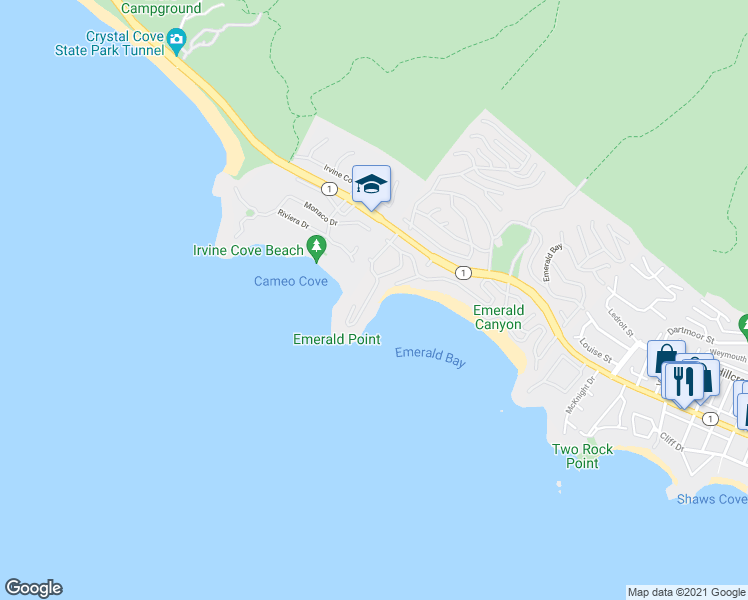 map of restaurants, bars, coffee shops, grocery stores, and more near 172 Emerald Bay in Laguna Beach