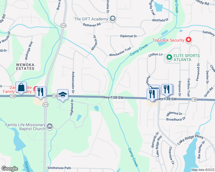 map of restaurants, bars, coffee shops, grocery stores, and more near 1554 Nations Trail in Riverdale