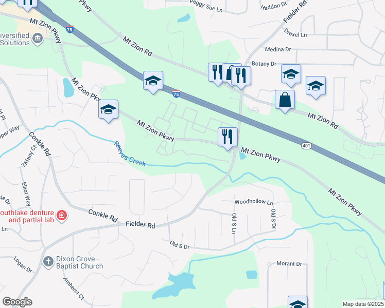 map of restaurants, bars, coffee shops, grocery stores, and more near Fieldstone Parkway in Jonesboro