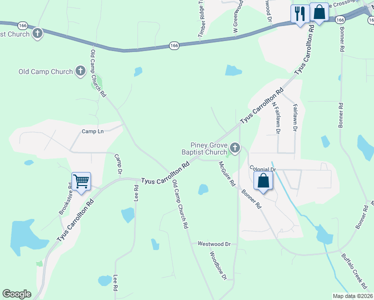 map of restaurants, bars, coffee shops, grocery stores, and more near 510 Tyus Carrollton Road in Carrollton