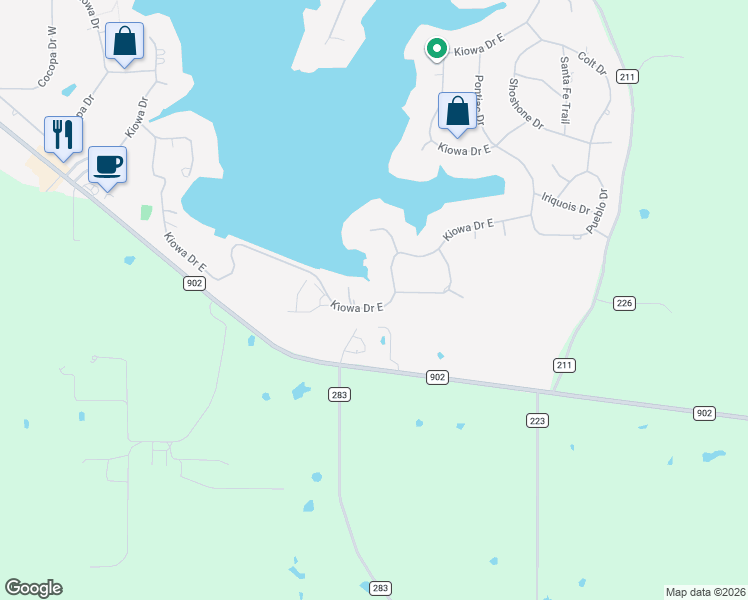 map of restaurants, bars, coffee shops, grocery stores, and more near 108 Kiowa Drive East in Gainesville