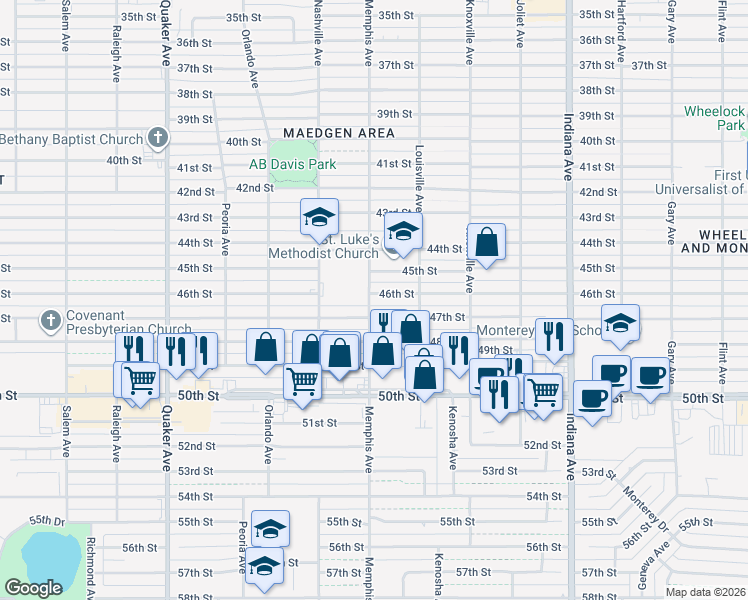 map of restaurants, bars, coffee shops, grocery stores, and more near 4604 Memphis Avenue in Lubbock