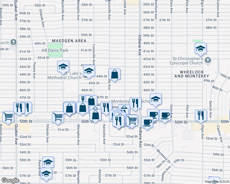 map of restaurants, bars, coffee shops, grocery stores, and more near 4601-4693 Knoxville Avenue in Lubbock