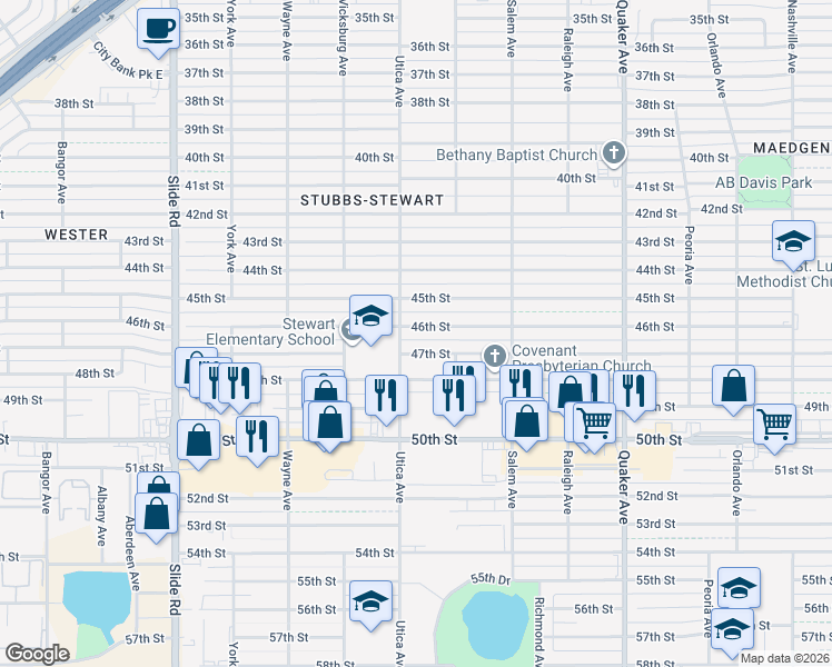 map of restaurants, bars, coffee shops, grocery stores, and more near 4715 46th Street in Lubbock