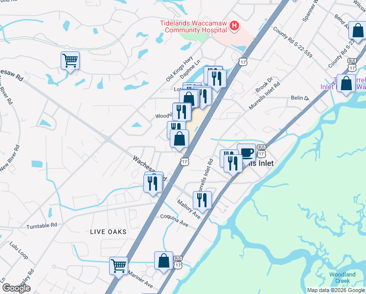 map of restaurants, bars, coffee shops, grocery stores, and more near 4500 U.S. 17 in Murrells Inlet