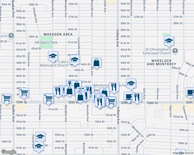 map of restaurants, bars, coffee shops, grocery stores, and more near 4601-4693 Knoxville Avenue in Lubbock