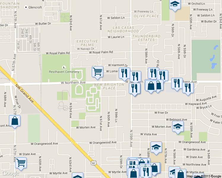 map of restaurants, bars, coffee shops, grocery stores, and more near 6006 West Augusta Avenue in Glendale