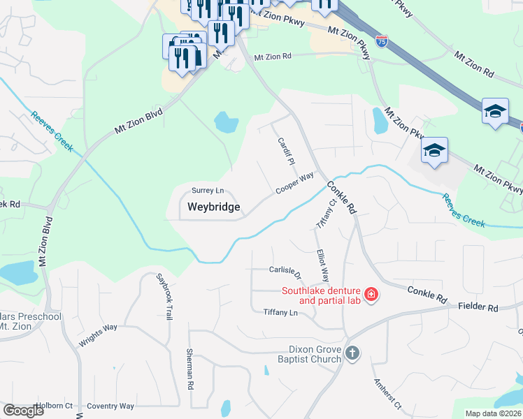 map of restaurants, bars, coffee shops, grocery stores, and more near 2125 Cooper Way in Jonesboro