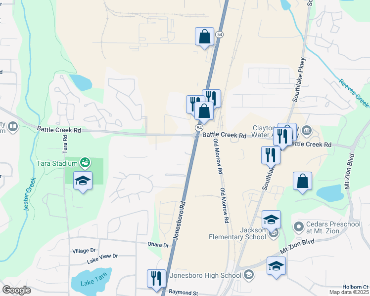 map of restaurants, bars, coffee shops, grocery stores, and more near 7445 Jonesboro Road in Jonesboro