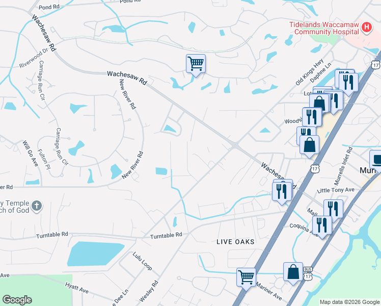 map of restaurants, bars, coffee shops, grocery stores, and more near 4529 Holland Street in Murrells Inlet