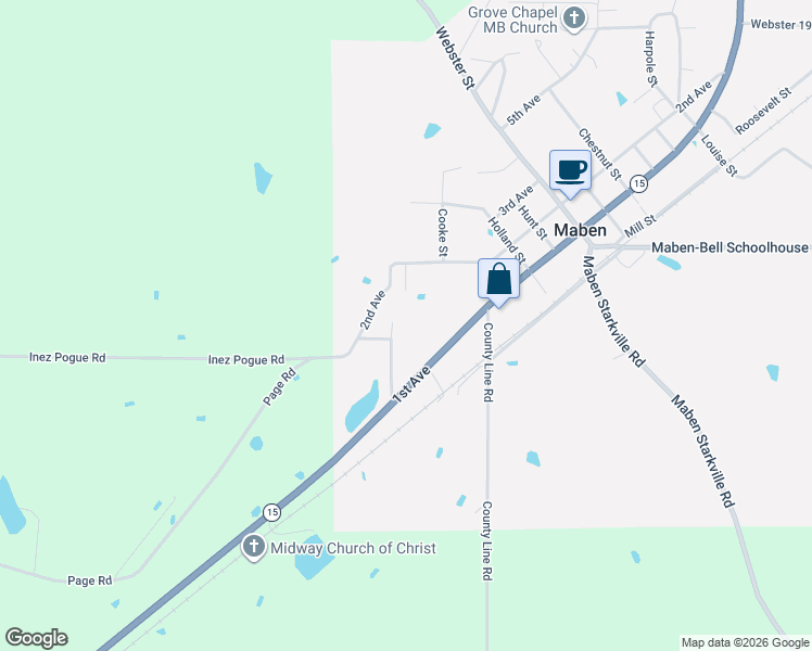 map of restaurants, bars, coffee shops, grocery stores, and more near 1492 1st Avenue in Maben