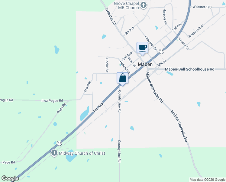 map of restaurants, bars, coffee shops, grocery stores, and more near 1492 1st Avenue in Maben