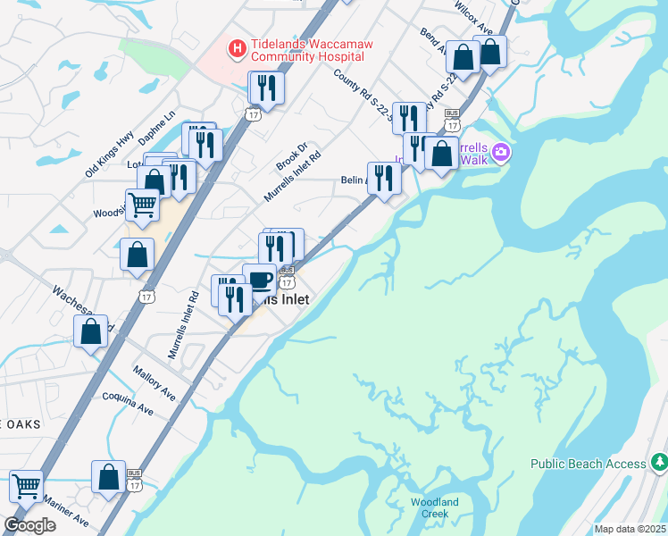 map of restaurants, bars, coffee shops, grocery stores, and more near 4326 Creek Drive in Murrells Inlet