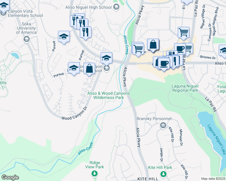 map of restaurants, bars, coffee shops, grocery stores, and more near 28291 Alicia Parkway in Laguna Niguel