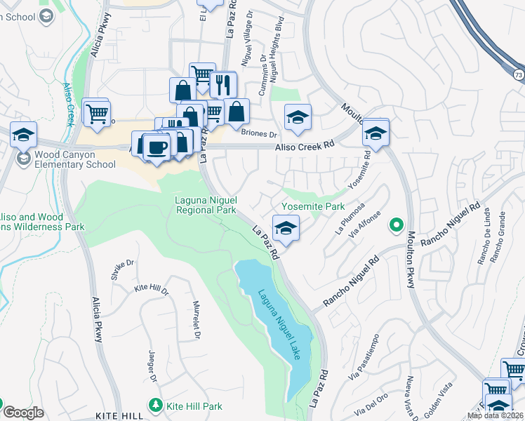 map of restaurants, bars, coffee shops, grocery stores, and more near 24291 Whitney Court in Laguna Niguel