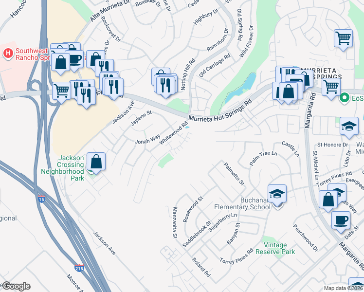 map of restaurants, bars, coffee shops, grocery stores, and more near 40066 Calle Real in Murrieta