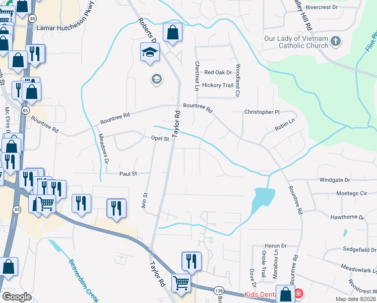 map of restaurants, bars, coffee shops, grocery stores, and more near 7436 Dartmouth Court in Riverdale