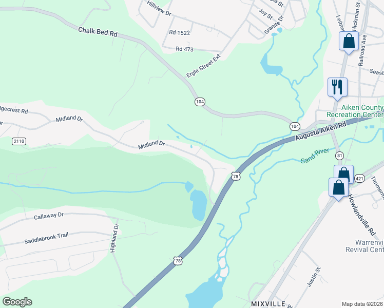 map of restaurants, bars, coffee shops, grocery stores, and more near 119 Midland Drive in Graniteville