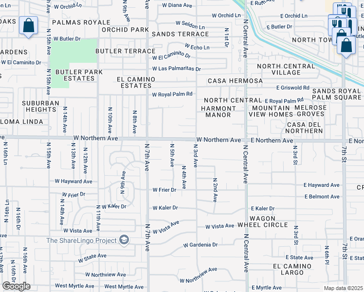 map of restaurants, bars, coffee shops, grocery stores, and more near 325 West Northern Avenue in Phoenix