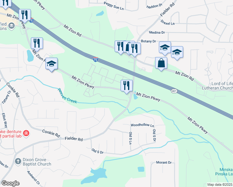 map of restaurants, bars, coffee shops, grocery stores, and more near 2731 Mount Zion Parkway in Jonesboro