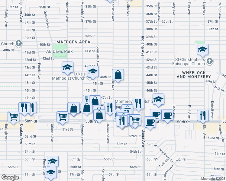 map of restaurants, bars, coffee shops, grocery stores, and more near 4601 Knoxville Avenue in Lubbock