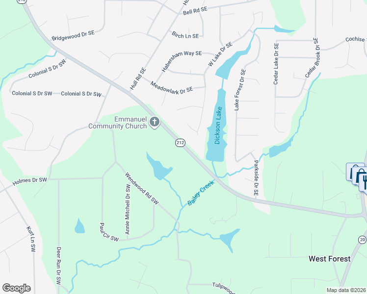 map of restaurants, bars, coffee shops, grocery stores, and more near 1370 Highway 212 in Conyers