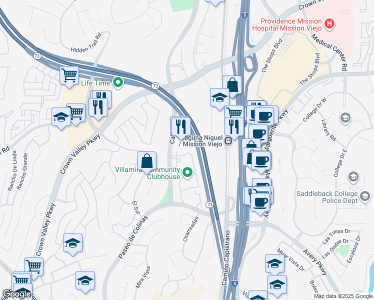 map of restaurants, bars, coffee shops, grocery stores, and more near 28161 Montecito in Laguna Niguel