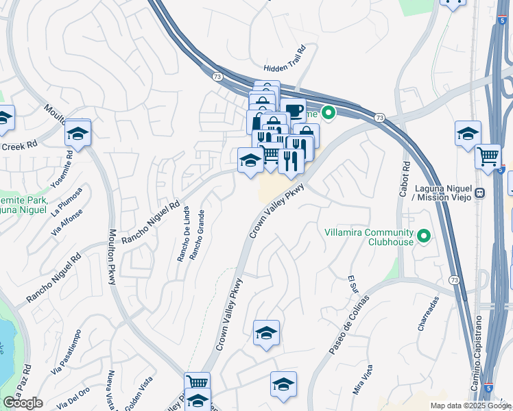 map of restaurants, bars, coffee shops, grocery stores, and more near 28281 Crown Valley Parkway in Laguna Niguel